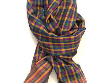 Handwoven Cashmere Pashmina Scarf: Mini-Check Stole Shawl