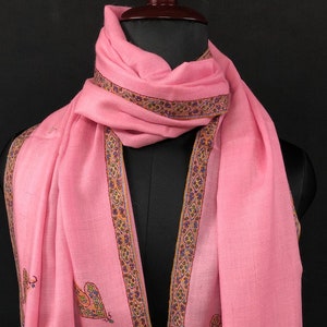 Candy Pink Cashmere Pashmina Stole: Embroidered Ladakhi Scarf
