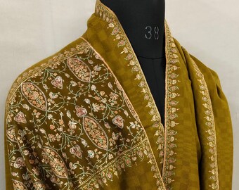 Self Check Golden Brown Kashmir Hand Embroidery Palla Handwoven Real Cashmere Pashmina Stole/Scarf/Shawl/70*200 cm