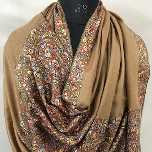 Exklusiver Luxus Paisley Kani Kar Handstickerei Palla Tabakbraun Handgewebter Echt Kaschmir Pashmina Schal / 100 * 200 cm