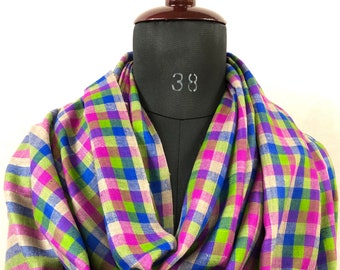 Pashmina Shawl Checkered Multicolor Gingham Handwoven Real Cashmere Pashmina Shawl/100*200 cm