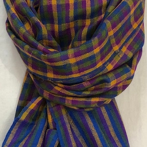 New Year&#39;s Eve Blue Shepherd Check Hand Woven Cashmere Pashmina Stole/Scarf/70X200 cms