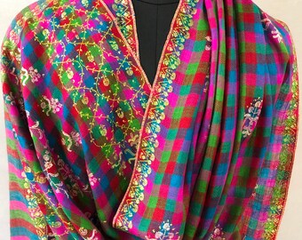 Handwoven colourful mini check modern design super micro fine hand embroidered real cashmere pashmina stole/shawl/70*200 cm