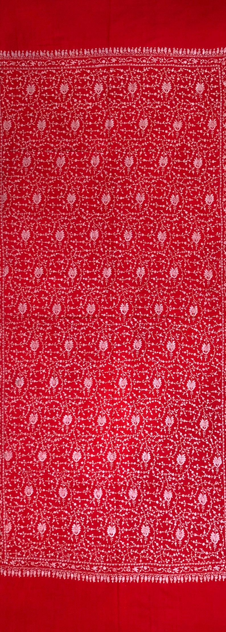 High Risk Red Dense Jaaldar Handmade Real Cashmere Pashmina Embroidered Stole/Scarf/Shawl/70200 cm image 6