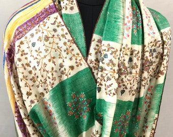 teacher gift Deep mint handwoven ikkat weave modern design super micro fine hand embroidered real cashmere pashmina stole/shawl/70*200 cm