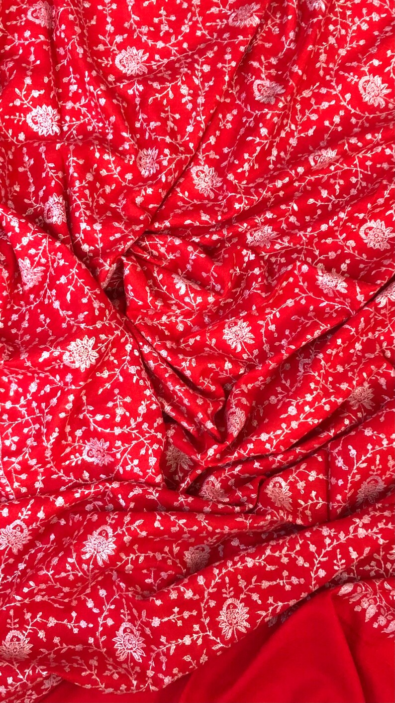 High Risk Red Dense Jaaldar Handmade Real Cashmere Pashmina Embroidered Stole/Scarf/Shawl/70200 cm image 2