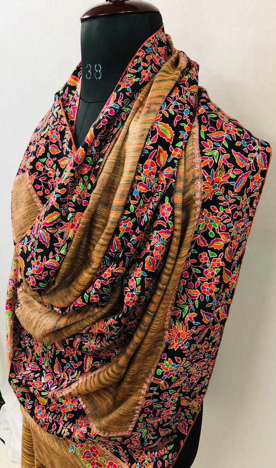 Écharpe Pashmina 100% Cachemire - 84x30 Pouces - Motif Floral - Fait Main En Inde - Neuf Avec étiquettes
