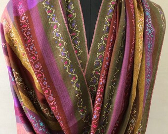 teacher gift Purple Magic Multicoloured Stripes Modern Design Sozni  Embroidery  Handmade Real Cashmere Pashmina Stole/70*200 cm
