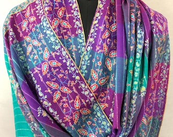 花柄カシミヤパシュミナストール：手刺繍スカーフショール（70 x 200 cm）