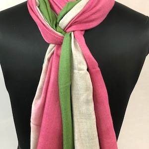 Handwoven Cashmere Pashmina Scarf: Rose, Natural, Cactus Ombré