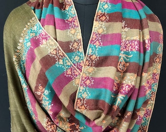 teacher gift Multicoloured stripes modern design micro fine hand embroidered real cashmere pashmina stole/shawl/70*200 cm