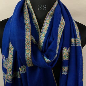 Lapis Blue scarf Handmade Real Cashmere Pashmina Border Embroidered Stole/Scarf/Shawl/70*200 cm
