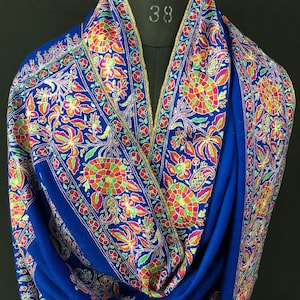 GI zertifizierte Royal Blue Toronto Maple Leafs Extrem feine Stickerei Handgefertigte echte Kaschmir Pashmina Schal / 100 * 200 cm
