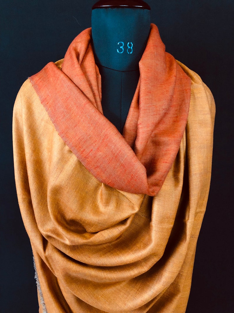 teacher gift Butterscotch and koi handwoven reversible ladakhi real cashmere pashmina shawl/wrap/100X200 cms image 2