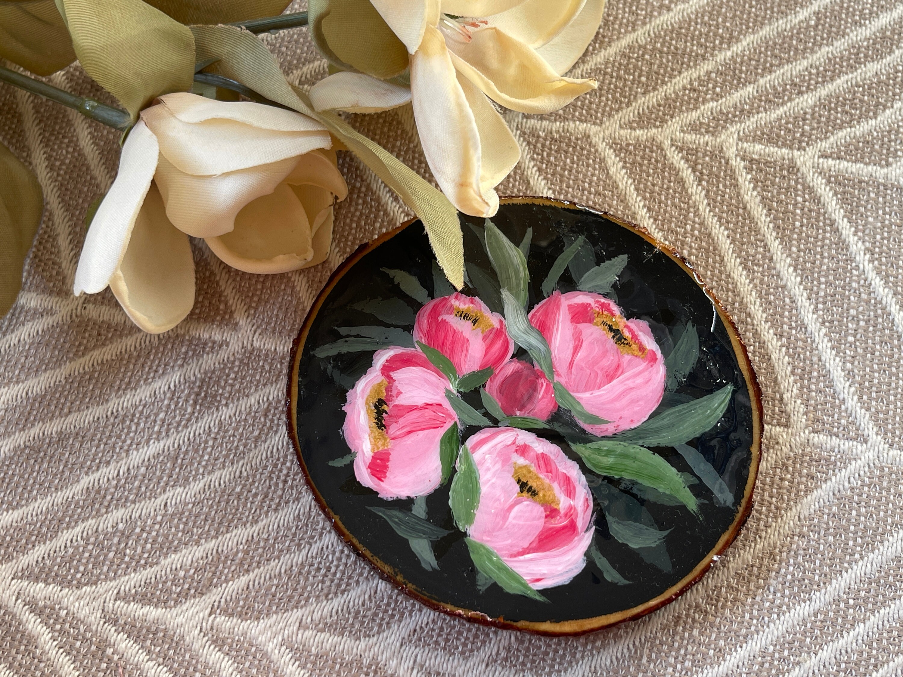 Hand Painted Floral Wood Coasters Flower painted coasters Etsy