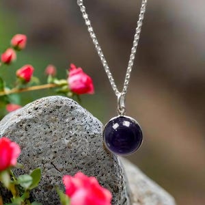 Collar con colgante de bola de amatista, cadena de plata de ley, joyería de cristal curativo bohemio, regalo de cumpleaños