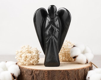 Black Onyx Angel Statue, Hand Carved Onyx Angel Figurine, Black Stone Angel Decor, Spiritual Home Decor, Protection Gift