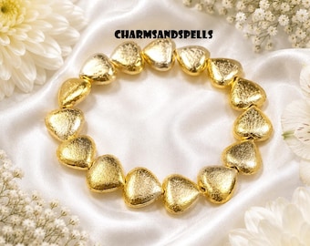 Heart Bracelet, Heart Link Bracelet, Chunky Gold Plated Jewelry, Statement Bracelet, Romantic Gift for Her, Handmade Boho Jewelry