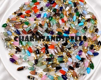 30 variety of stones, Semi Precious Gemstone Little Spike Charms Pendant - Tiny Point Pendants For Earring and Necklace - Selling Per Piece