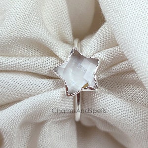 Klarer Kristallquarz-Sternring, galvanisierter handgemachter heilender Edelstein-natürlicher Ring, Geschenk für sie