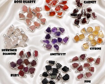 Natural Gemstone Charms, Raw Crystal Pendants, Rose Quartz Carnelian Garnet Amethyst Citrine Ruby Tourmaline Jewelry Making Supplies