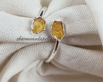 Raw Yellow Citrine Ring, Electroplated Ring, Healing Crystal Jewelry, Handmade Stone Ring, Boho Ring, Engagement Ring, Gift For Her, Gift