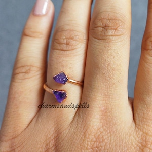 Natural Purple Amethyst Ring, Handmade Ring, Electroplated Ring, Boho Jewelry, Raw Crystal Ring, Birthstone Jewelry,Valentine Day Gifts