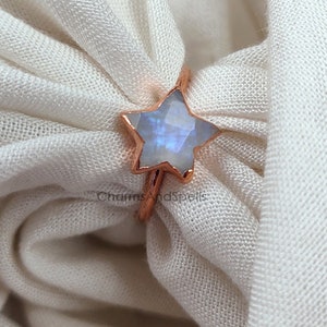 Natural Moonstone Ring, Handmade Gemstone Ring, Birthstone Jewelry, Electroplated Ring, Star Ring, Moonstone Jewelry, Wedding Gift, Gift