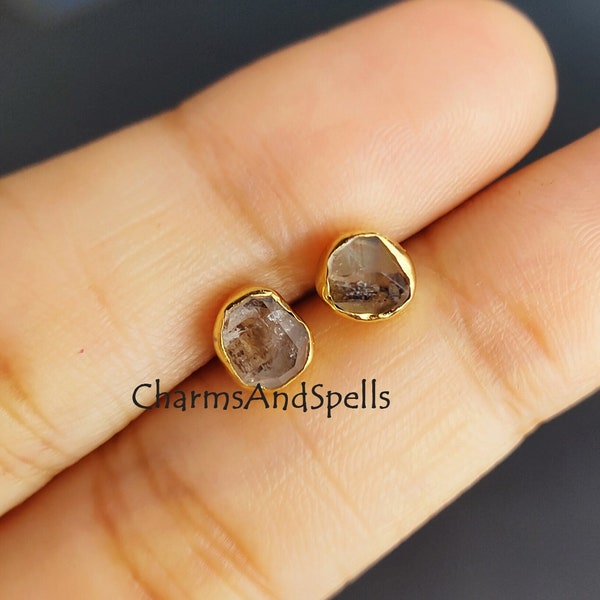 Tiny Herkimer Diamond Earrings, Birthstone Stud Earrings, Herkimer Diamond Stud Earrings, Raw Crystal Earrings, Raw Stone Earrings, Jewelry