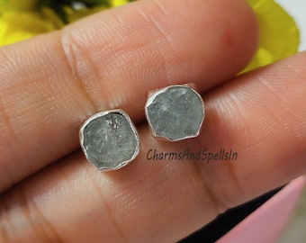 Tiny Raw Aquamarine Stud Earring, 925 Sterling Silver Jewelry, Post Earring, March Birthstone Jewelry, Aquamarine Earring, Birthday Gift