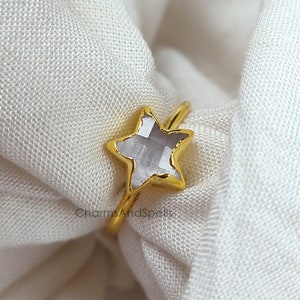Clear Crystal Star Ring, Healing Gemstone Ring, 14K Gold Electroplated, Dainty Statement Ring, Promise Ring, Gift for Her, Wedding Jewelry