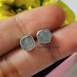 Tiny Raw Aquamarine Stud Earring, 925 Sterling Silver Jewelry, Post Earring, March Birthstone Jewelry, Blue Aquamarine Earring,Birthday Gift