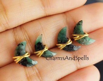Emerald Moon Stud Earrings, Boho Gemstone Jewelry, May Birthstone, Healing Crystal, Gift for Her