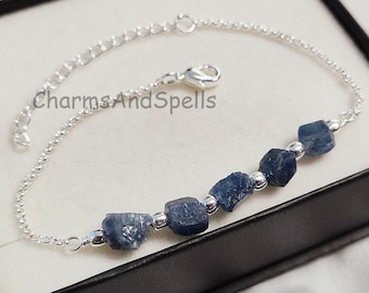 Rough Sapphire Bracelet, Raw Blue Sapphire Bracelet, Raw Sapphire September Birthstone Bracelet, Silver Plated Bracelet, Gemstone Bracelet