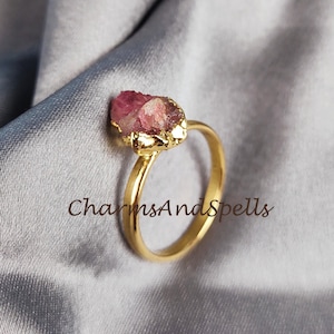 Raw Pink Tourmaline Ring, Rubellite Tourmaline Ring for Women, Red Pink Raw Stone Ring, Raw Gemstone Jewelry, Raw Crystal Ring