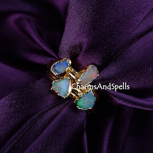 Tiny Raw Ethiopian Opal Ring, Raw Crystal Electroplated Ring, Natural Ethiopian Jewelry, Fire Opal Ring, Gold Plated Ring, Jewelry For Woman