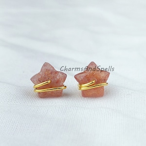 Natural Star shape Strawberry Quartz Studs, Women Jewelry, Star Jewelry, Gemstone Earrings, Pink Stone Earrings, Dainty earrings, Gift Her