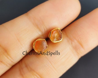 Tiny Raw Carnelian Gemstone Earrings, Carnelian Stud Earrings, Carnelian Jewelry, Healing Crystal Orange Crystal Earrings, July Birthstone