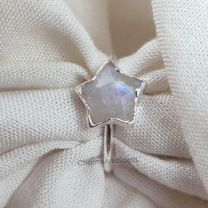 Natuurlijke maansteen geëlectroplateerde ring, handgemaakte edelstenen ring, statement sterstenen ring, hippie boheemse ring, Valentijnsdag