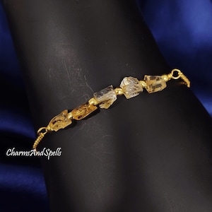 Pulseira de Citrino Bruto, Joia de Cristal Amarelo Natural, Pedra da Prosperidade, Presente para Ela que Significa Pedra de Nascimento de Novembro