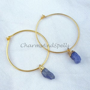 Raw Tanzanite Earrings || Raw Gemstone Earrings/ Raw Stone Earrings/ Raw Crystal Earrings / Gold Electroplated Minimalist Earrings