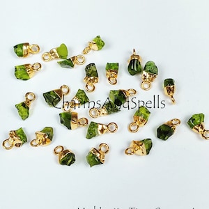 50% OFF Moldavite Pendant Connectors, Raw Stone Connectors, 14K Gold Plated Single Bail Connectors, Crystal Charms, Sold By Piece