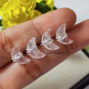 Tiny Rose Quartz Stud Earring, Crescent Moon Shape, 925 Sterling Silver Jewelry, Handmade Earring, Natural Healing Gemstone Jewelry, Gift