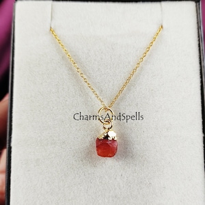 Carnelian Necklace, Raw Carnelian Charm Necklace, Orange Crystal Electroplated Necklace, July Birthstone, Raw carnelian necklace, Gift