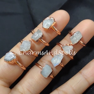 50% OFF On Rainbow Moonstone Ring, Gemstone Ring, Electroplated Ring, Gift for Her, Raw Crystal Jewelry, Ethnic Ring, Women Ring, Jewelry