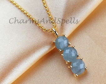 Genuine Aquamarine Necklace, Pendant Necklace, Gemstone Necklace, March Gift, Gold Plated Aquamarine Crystal Necklace,Valentine Day Gifts
