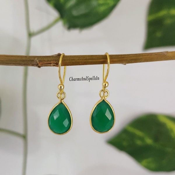 Natural Green Onyx Earring, Boho Jewelry, Statement Earrings, Onyx Gemstone Jewelry, Handmade Earring, Woman Jewelry, Anniversary Gift Idea