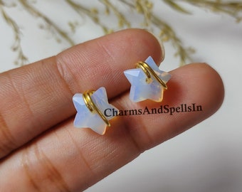 Amazing Opalite Stud Earring, 925 Sterling Silver, Handmade Earring, Dainty Star Stud, Wire Wrapped Earring, Boho Stud, Christmas Gift, Gift