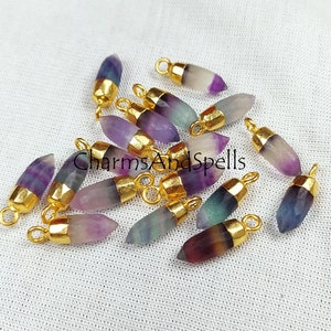 Rainbow Fluorite Stone Pencil Pendant, Healing Single Terminated Point Pendant, Gold Electroplated Pencil Pendant, Mini Spikes Pendant, Gift