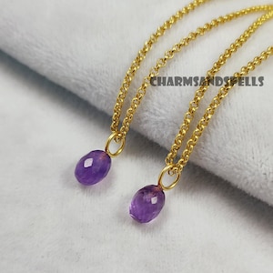 Natural Amethyst Necklace, February Birthstone Necklace, Amethyst Charm Necklace, Amethyst Gemstone Jewelry, Minimalist,Valentine Day Gifts